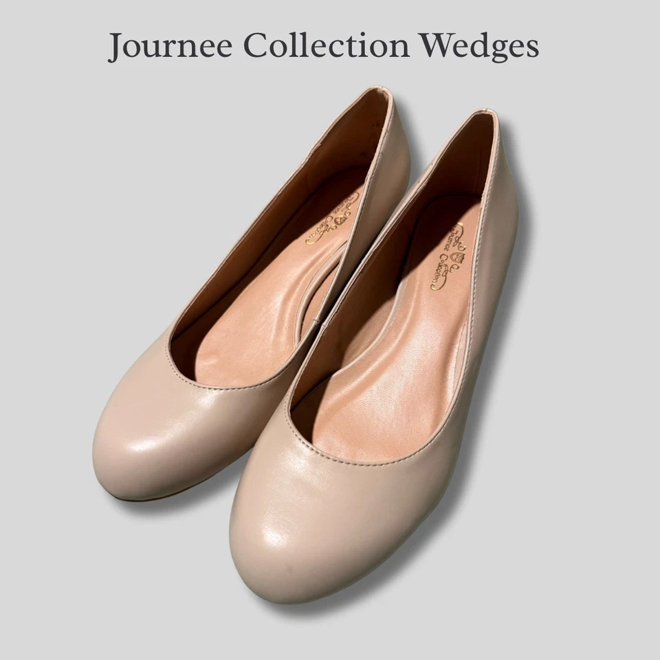 Женские бежевые кожаные туфли на танкетке на каблуке Journee Collection размер 8 - Изображение 1 из 4