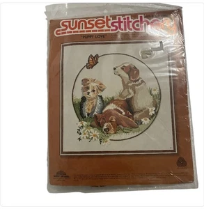 Sunset Stitchery Puppy Love #2397 Crewel Embroidery Kit VTG 16x16 NIP - Picture 1 of 8