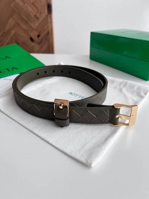 Cinturón de cuero tejido Bottega Veneta Intrecciato para mujer - verde, 2,5 cm, vintage Foto 1 de 4