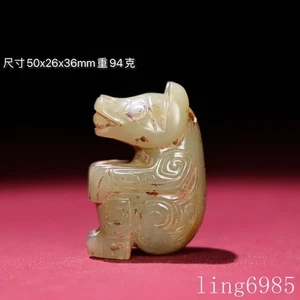 2"old China Ancient hetian jade Carved fengshui Wealth bear beast Statue - Picture 1 of 9
