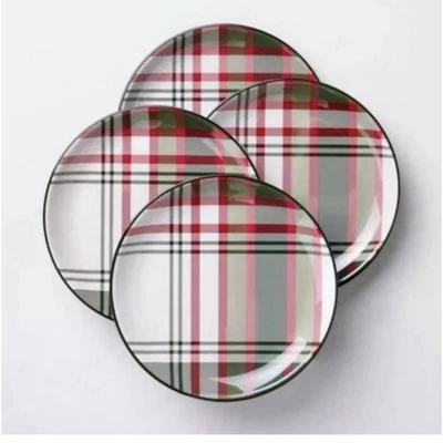 Hearth & Hand 4pk 10.5" Christmas Plaid Melamine Dinner Plates Green/Red/Cream - Image 1 of 4