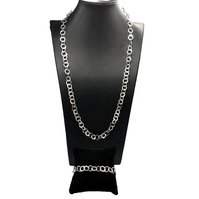 Parure collana e bracciale maglia in argento 800 vintage anni '80 Made in Italy - Immagine 1 di 4