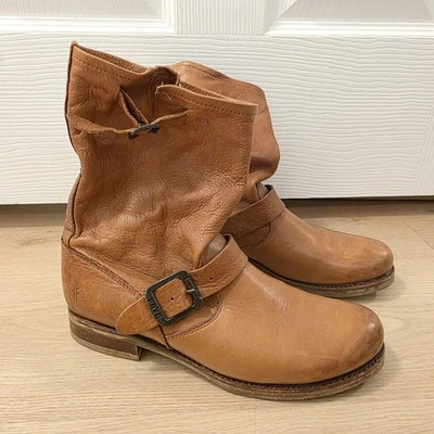 Frye Tan Leather Buckle Pull On Outdoor Western Veronica Short Boots Size 9 - Image 1 of 4