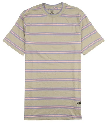 VOLCOM Entertainment Hockey Dad Crew T-Shirt sz M Medium Tan Modern Fit Striped - Image 1 of 2