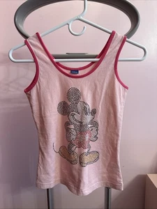 Vintage Disney Mickey Mouse Pink Tank Top Rhinestone Girls Approx L/XL - Picture 1 of 5