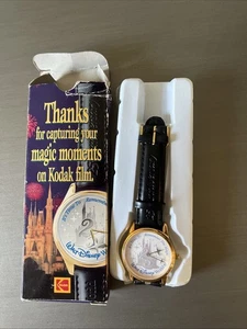 Disney World 25th Anniversary Watch Gold Tone Black Leather Band Watch New - Picture 1 of 6