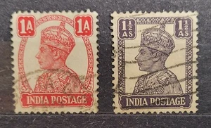 India 1943 KGVI 2 value Portrait Imperial Crown of India - Picture 1 of 3