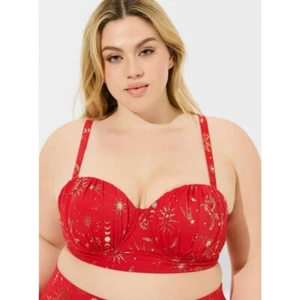 NEW Torrid Retro Underwire Bikini Top Celestial Pegasus Gold Red PlusSize 2 D/DD - Picture 1 of 6