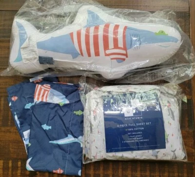 Juego de cama Max Studio Kids Sharks 7 piezas sábana ajustable funda de almohada almohada falsa   Foto 1 de 4