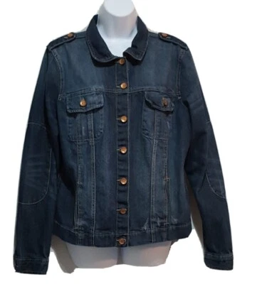 Route 66 Womens Denim Jacket Size XL Blue Distressed Trucker Button Epaulette - Image 1 of 4
