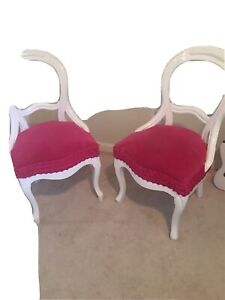 WHITE VTG ACCENT CHAIRS (2) With VELVET FABRIC Clean - Chic - Hot Pink Cushions