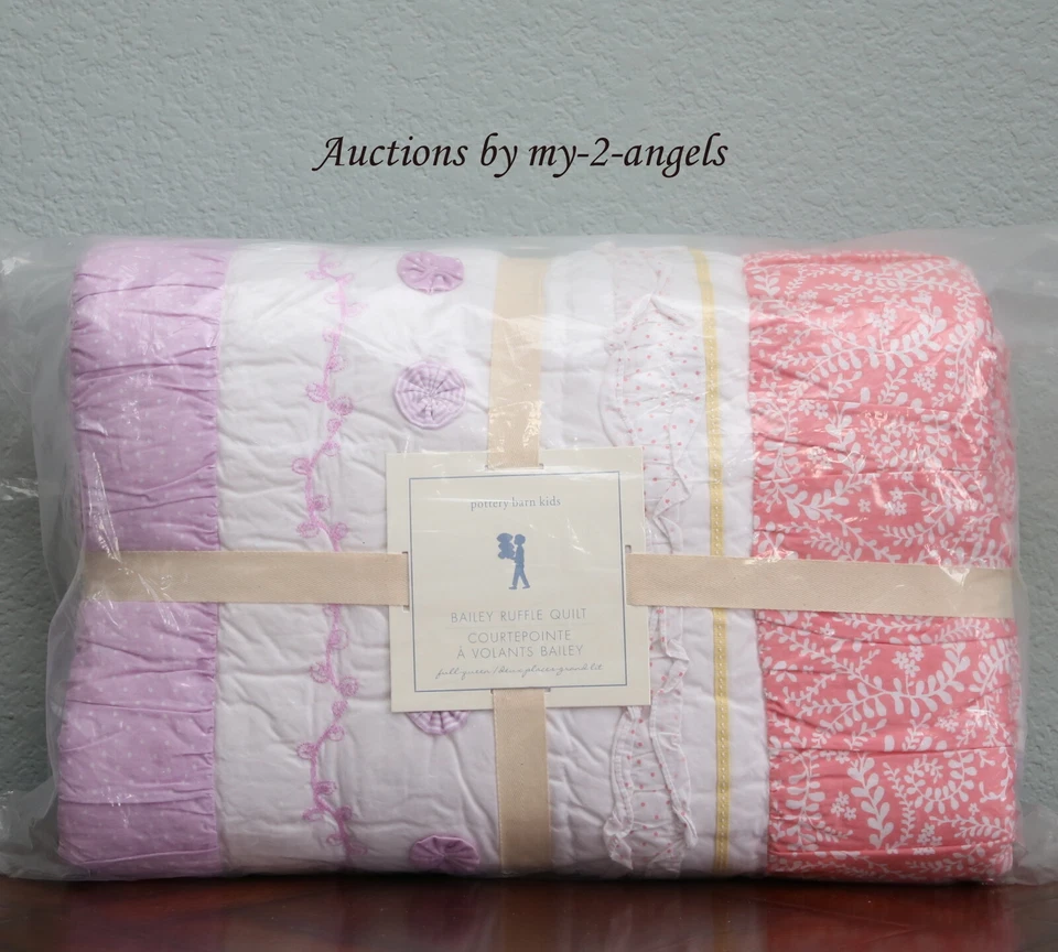NEW Pottery Barn Kids BAILEY RUFFLE Full / Queen F/Q Quilt CORAL LILAC mermaid - Image 1 of 1