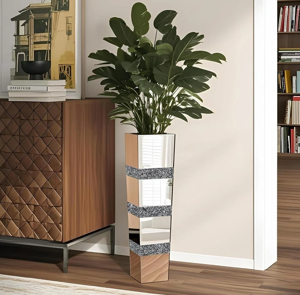 Große Bodenvase aus Glas Silber Schlank für Deko Pampasgras Trockenblumen Zweige - Bild 1 von 4