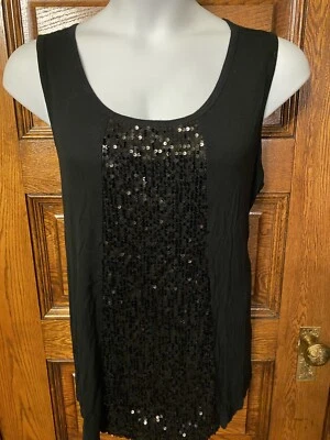 Camiseta sin mangas tejida con lentejuelas negra George 2X 18W 20W cuello redondo Foto 1 de 4