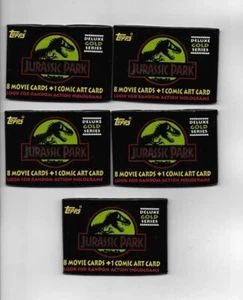 Topps 1992 Jurassic Park Deluxe Gold Series Pack.  5 Unopened Pack - Picture 1 of 3