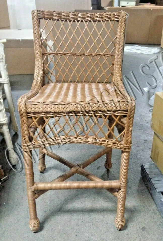 Cadeira de jantar Pottery Barn Delaney vime vime pátio interno ALTA banquinho de bar mel - Imagem 1 de 1