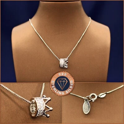 Halskette mit Krone-Anhänger 925 Sterling-Silber +Etui, Weihnachtsgeschenk - Bild 1 von 4