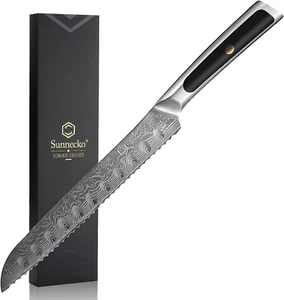Bread Knife 8 inch Serrated Knife Damascus Steel Cake Cutting Solid Handle - Picture 1 of 5