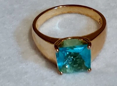 Ring-14 K Gold over  925 Sterling Silver-approx 4-5 K Blue Topaz  - size 10 - Image 1 of 4