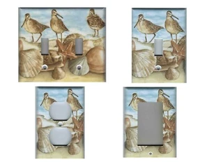 SEASHELLS WITH SEAGULLS ON THE BEACH HOME DECOR LIGHT SWITCH PLATES OR OUTLETS - Picture 1 of 30