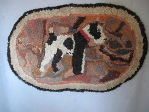 Antique Folk Art Hooked Rug Scotty Dog 21" X 35” c. 1920 - Picture 1 of 11