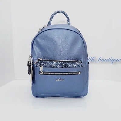 NUEVO CON ETIQUETAS Kipling BP4300 Amory Mochila Floral Bolsa PU Metálica Buceador Azul $159 Foto 1 de 4