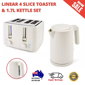Linear 4 Slice Toaster And 1.7L Kettle Set Electric Kitchen Combo Off White - Picture 1 of 29