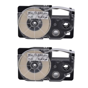 2× Black on Clear Tape Cartridge XR-9X for Casio KL120 EZ Label Printer - Imagen 1 de 12