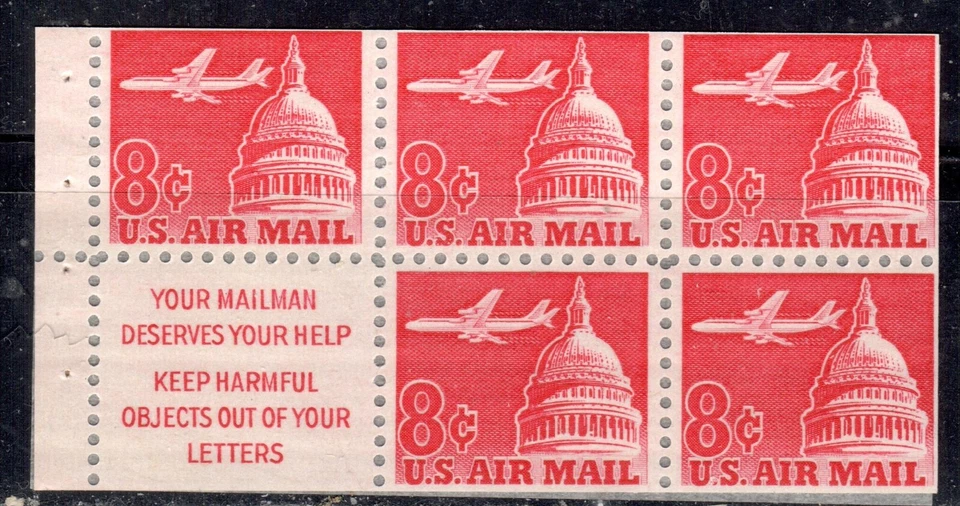 #C64 1962 8-cent Airliner and Capitol Airmail  booklet pane of 5 plus tab MNH - Image 1 of 1