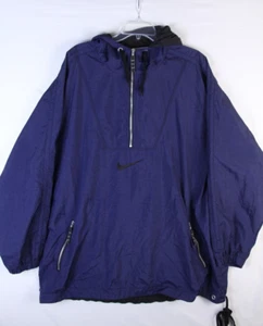 VTG 90's Nike Center Swoosh Windbreaker Pullover Jacket Mens Size XL Blue Hooded - Picture 1 of 12