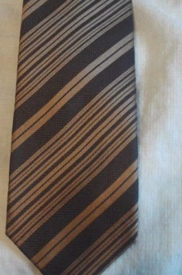  DOLCEPUNTA 意大利手工制作金色/棕色条纹丝绸领带新品 — 第 1/4 张图片