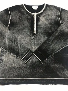 Ross Graison Cotton Sweater Large Lightweight 4-Button Black White Long Sleeve - Picture 1 of 10