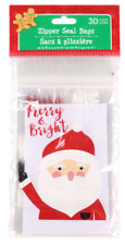 New CHRISTMAS CELLO PARTY GIFT BAGS TREAT BAGS 30 Ct. Zip Seal ~ Merry & Bright