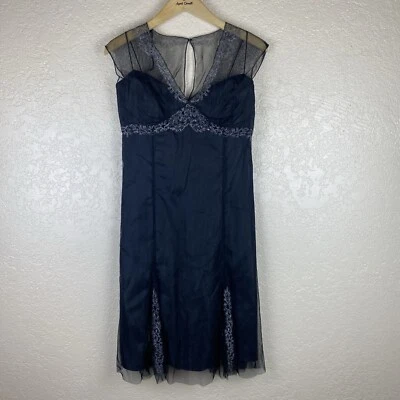 Vintage 12 Illusion Neckline Cocktail Dress Black Whimsigoth Babydoll Glam 90’s - Image 1 of 4