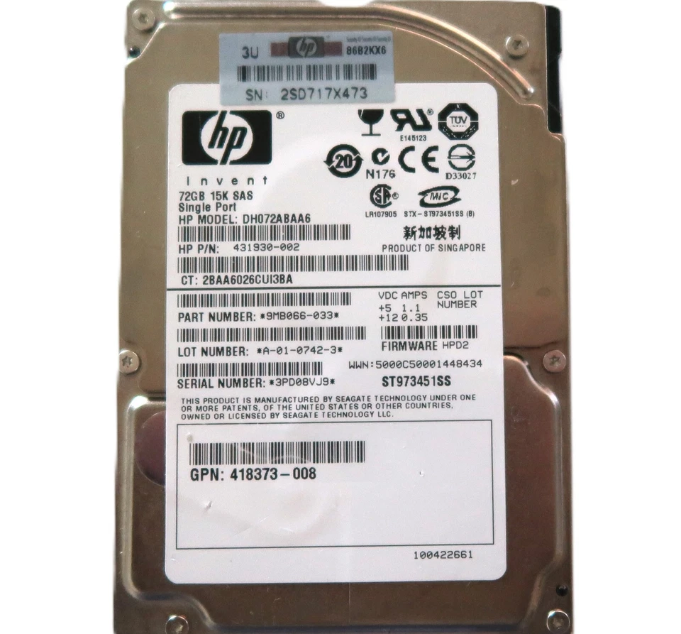 Seagate ST973451SS 9MB066-033 HPD2 DH072ABAA6 431930-002 72gb SAS 2.5" HDD - Image 1 of 1