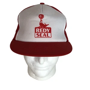 Trucker Hat Redy Seal Red and White, Logo Front Mesh Back Vintage Tire Cap - Picture 1 of 11