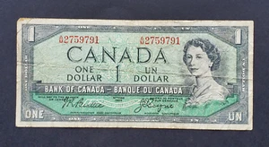 1954 Canada 1 Dollar Bill, Nice - Free Shipping! - Picture 1 of 6