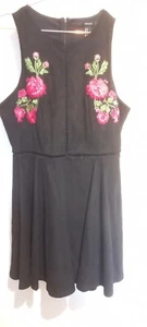 Forever 21 Black Suede Dress With Embroided Flower Design - Picture 1 of 3