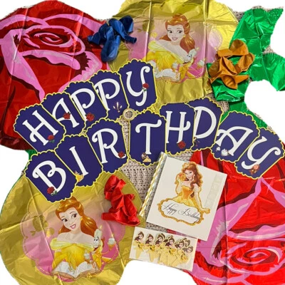 NEW Beauty And The Beast HUGE Birthday Decor Kit Mylar Roses & Belle 41pc Disney - Image 1 of 4