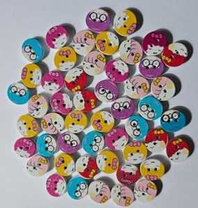 50 Face Buttons Size 18mm by 16mm in Assorted Colours Oval Shape & Wood Material - Picture 1 of 2