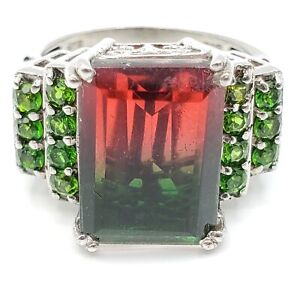 STS 925 Silver Pavé Lab-Emerald Spinel Sz 7 Open Work 1.25in Signed 7.49g