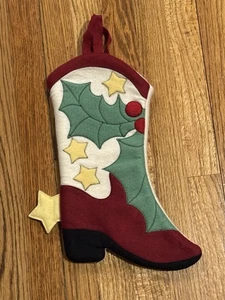 Vintage Cowboy / Cowgirl Weihnachtsstrumpf mit Stechpalme & Beeren - Bild 1 von 3