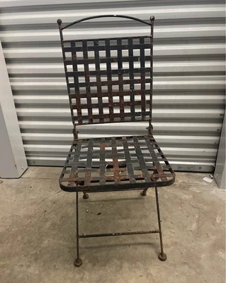 Vintage Antique Deco Patio French Bistro Metal Wrought Iron Folding Chair - Image 1 of 4