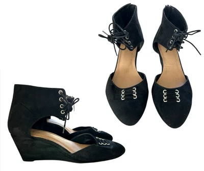 Torrid Black Suede Lace-Up Ankle Strap Zip Closed Toe Wedges Shoes, Women 12.5 W - Image 1 of 4