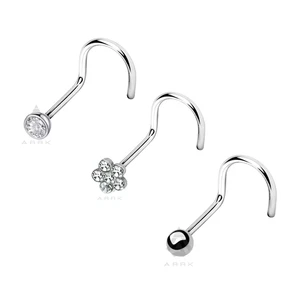 Nose Studs Curved 3pcs Flower Clear Gem Ball Screw Nostril Body Piercing - Picture 1 of 4