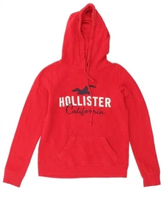 HOLLISTER Womens Graphic Hoodie Jumper UK 6 XS Red Cotton YT09 - Picture 1 of 3