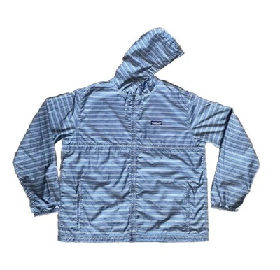 Chaqueta cortavientos Patagonia ligera y variable con capucha a rayas para hombre grande azul rojo Foto 1 de 4