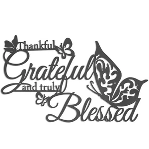 Thankful Grateful and Truly Blessed Art Word Wall Sign Decor, Black Metal Han... - Foto 1 di 9