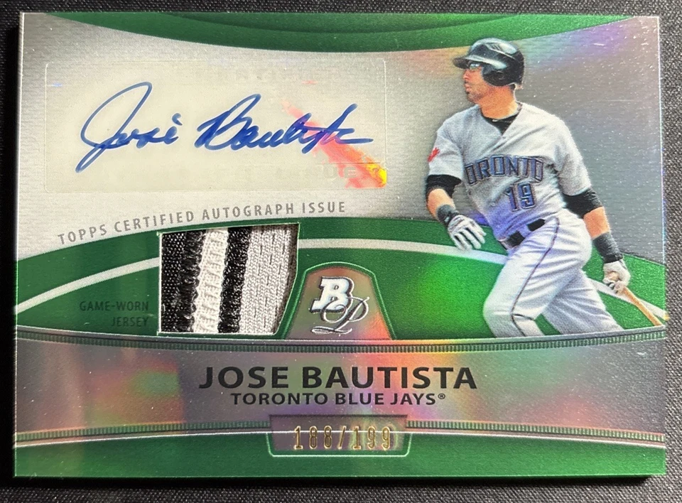 Parche refractor verde platino Bowman 2010 José Bautista automático/199 juego usado Foto 1 de 2
