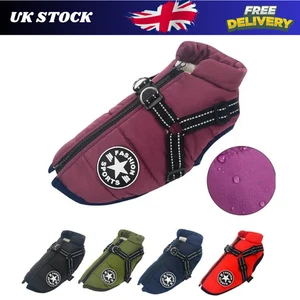 Hundemantel wasserdicht mit Geschirr Jacke Regenmantel Winter Reißverschluss Mäntel Haustierloch warm - Bild 1 von 13